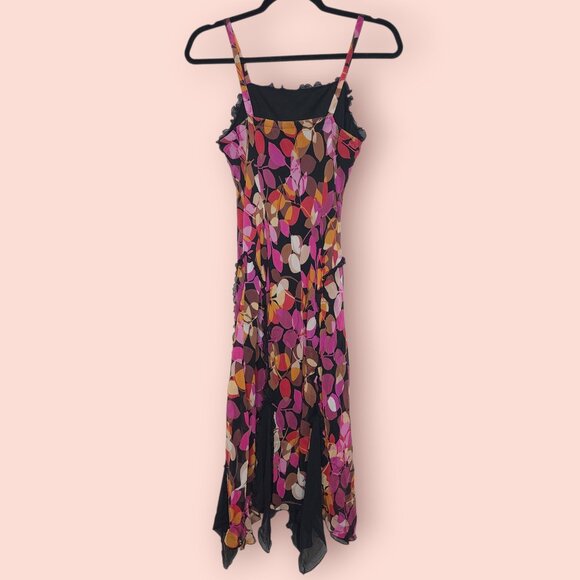 Sangria Y2K pink and black handkerchief hem whimsy silk midi dress size 8 - Picture 3 of 11